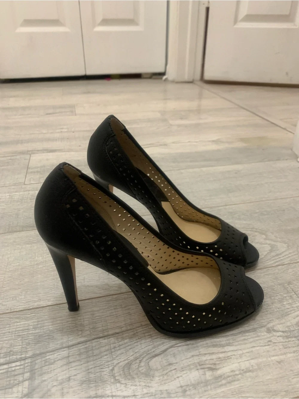 SHEIN Black Perforated Peep-Toe Espadrille Heels